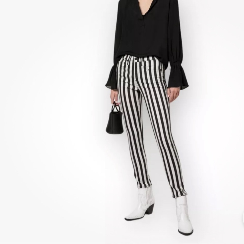 Nili Lotan Black and White Vertical Stripe Skinny Jeans